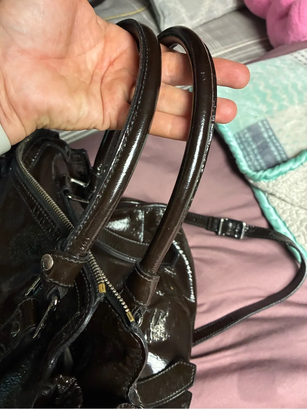 Burberry Blown Patent Leather Satchel Shoulder Bag